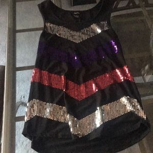 Black tank top w/ sequin chevron stripes